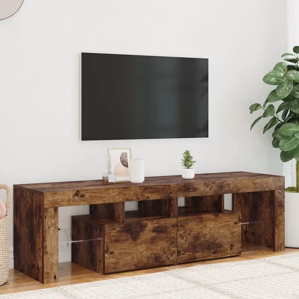 Mobile TV moderno in rovere fumo con luci LED integrate L: 60 cm, P: 38,5 cm, H: 48 cm – 2