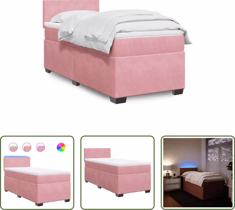 The Living Store Letto a molle con materasso Rosa 100x200 cm Velluto