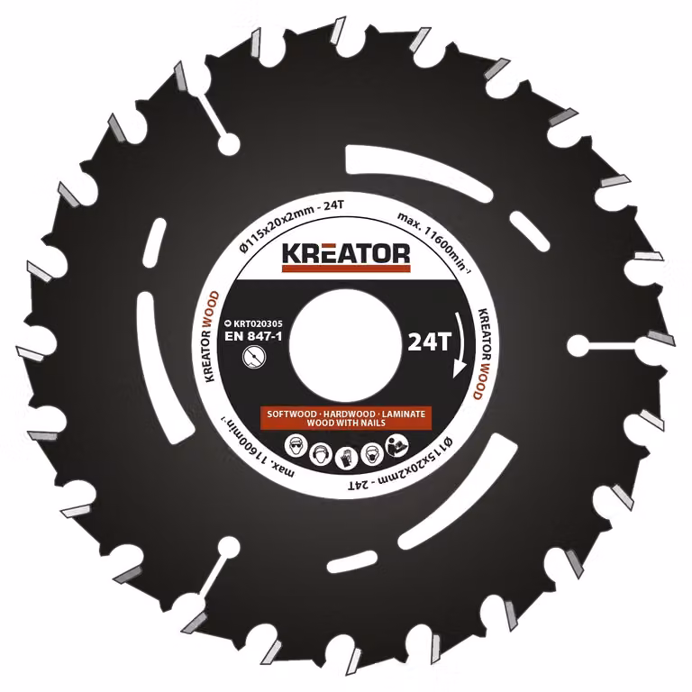 Lama circolare HSS per legno tenero e duro Ø 115 mm con 24 denti KRT020305