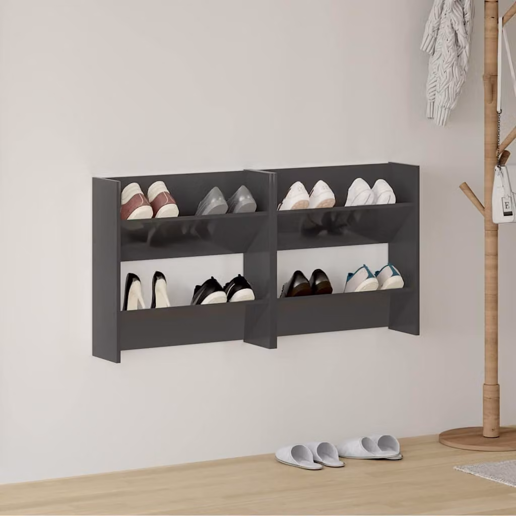 Set di 2 scarpiere da muro vidaXL in legno multistrato grigio lucido L 60 cm x P 18 cm x H 60 cm
