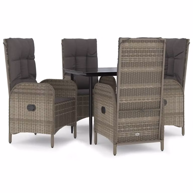 vidaXL Set da pranzo da giardino 5 pezzi con cuscini in polyrattan nero e grigio