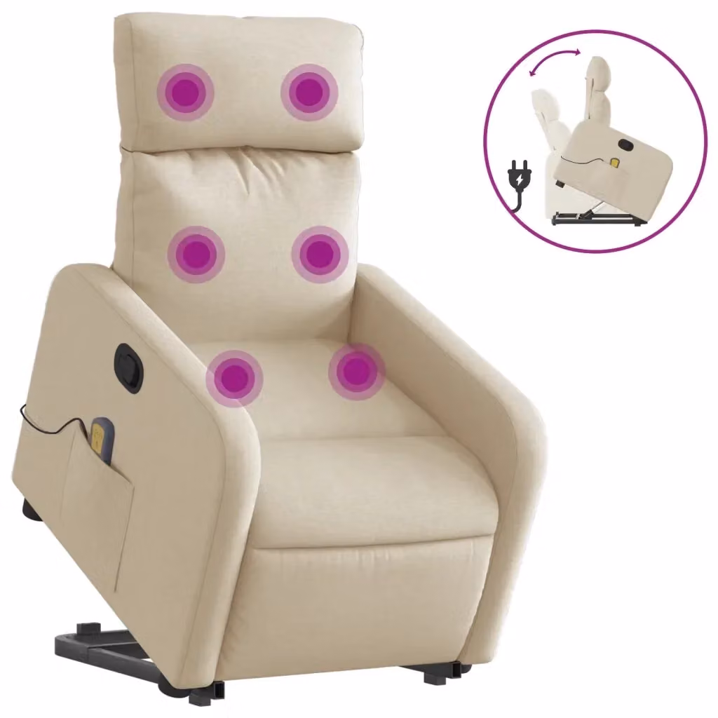 Poltrona Alzapersona Reclinabile e Massaggiante vidaXL in Tessuto Beige con Braccioli per Senior – 2