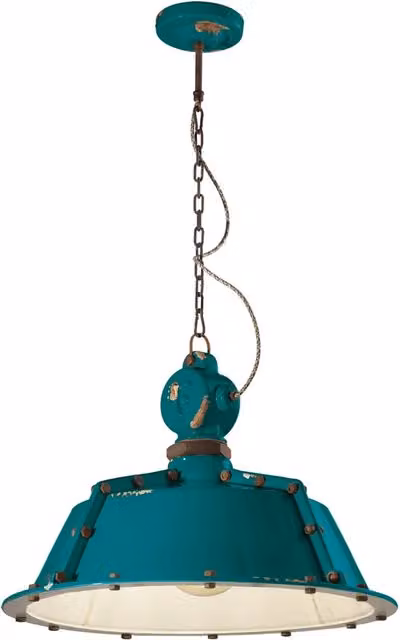 Lampadario a sospensione industrial Ferroluce in metallo e ceramica verde e nero, design vintage a cupola con 1 luce E27, diametro 52 cm