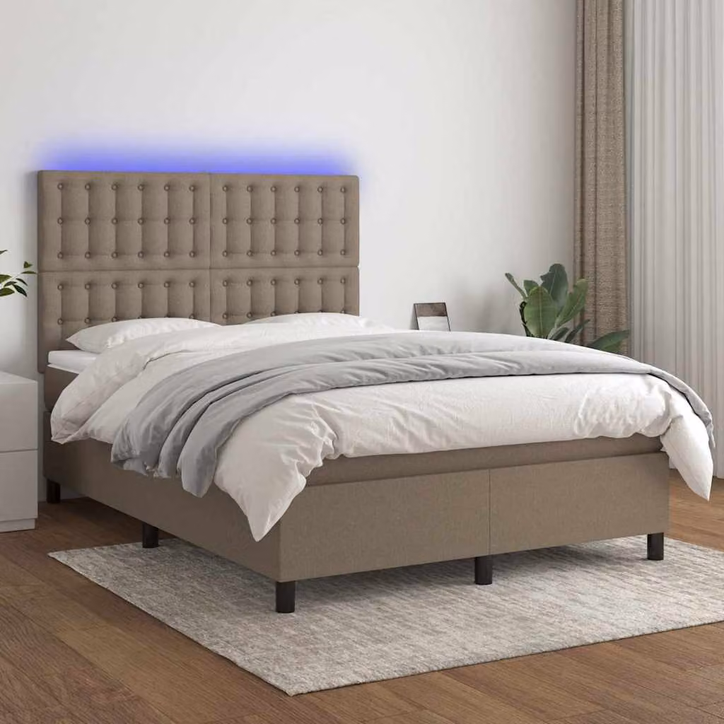 Letto a Molle con Materasso e LED vidaXL in Tessuto Tortora L/P/H: 193 x 144 x 128 cm – 1