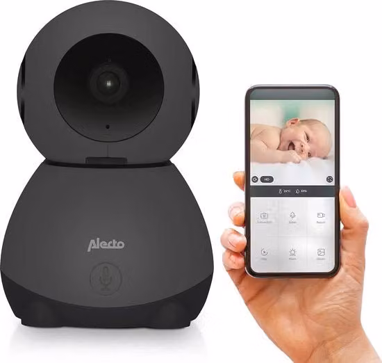 Baby Monitor WiFi con Camera 1080p HD Nero con Controllo da Smartphone e Display della Temperatura