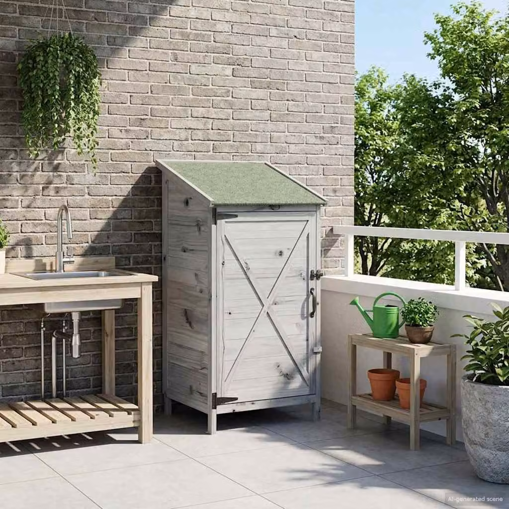 vidaXL Armadio da Giardino Grigio con Serratura e Ventilazione Laterale L: 59,5 cm, P: 56 cm, H: 113,5 cm