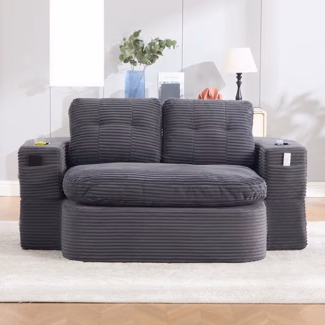 Poltrona letto 2-in-1 WISHDOR in velluto a coste grigio con braccioli e design moderno per soggiorno o camera da letto