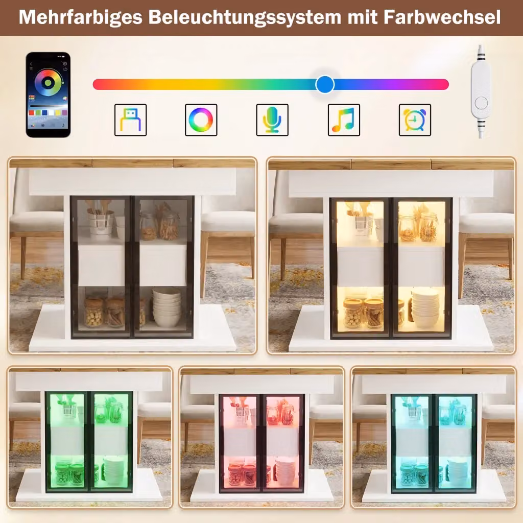 Tavolo allungabile REDOM con contenitore e LED RGB in MDF Bianco – 2
