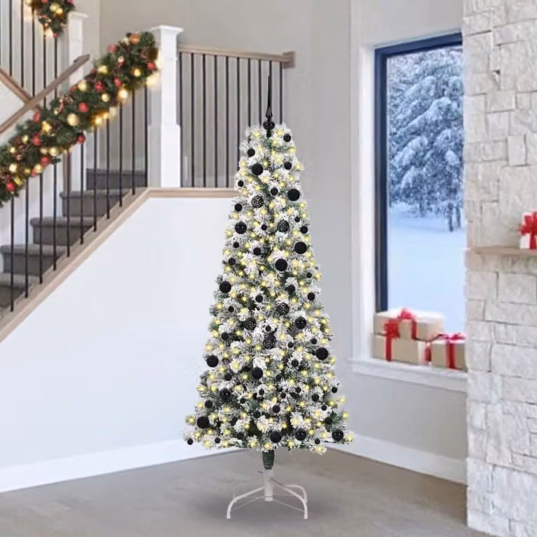 Albero di Natale Artificiale vidaXL con Rami Pieghevoli, Verde e Bianco, con Luci LED Warm White e Altezza: 240 cm