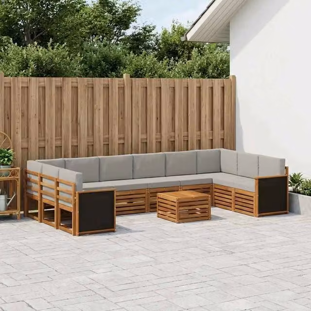 Set di divani da esterno a L con tavolino vidaXL in legno di acacia beige e grigio – 1
