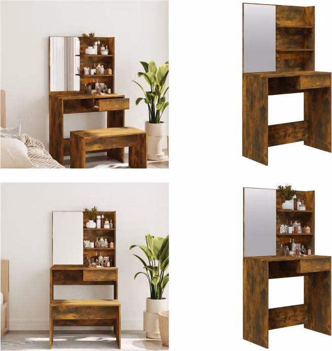 vidaXL Tavolo da toilette con specchio in rovere fumé 74,5x40x141 cm - Tavolo da toilette - Tavolo da trucco - Tavolo cosmetico - Tavolo da toilette