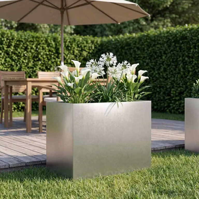 Vaso da giardino vidaXL in acciaio inox color argento L: 60 cm, P: 40 cm, H: 50 cm