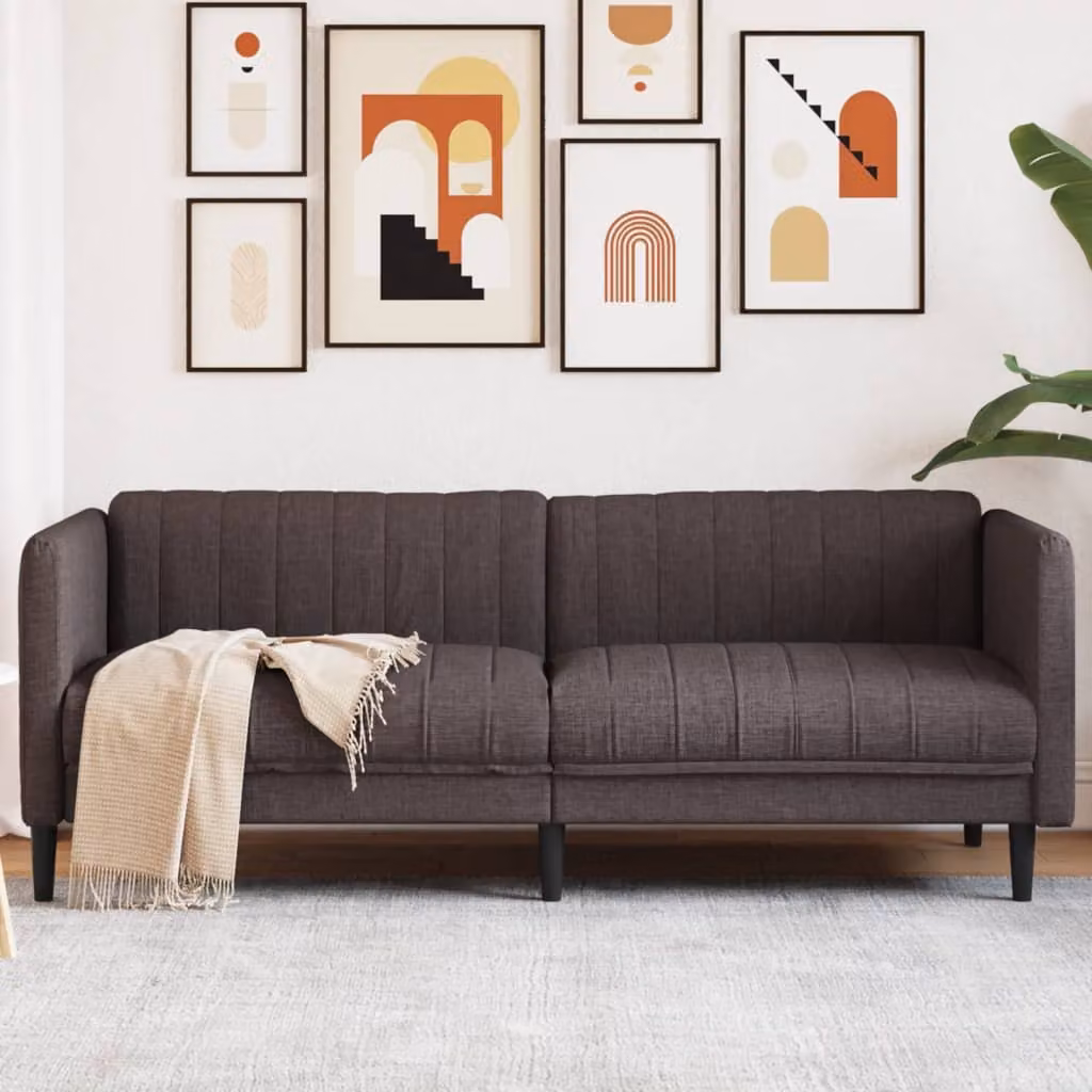 vidaXL Divano a 3 Posti Moderno in Tessuto Marrone con Struttura in Legno Solido L: 193 cm, P: 76,5 cm, H: 74,5 cm