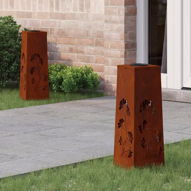 Set di 2 faretti LED solari vidaXL per sentieri e giardino, colore marrone, H x L x P: 50 x 18 x 18 cm