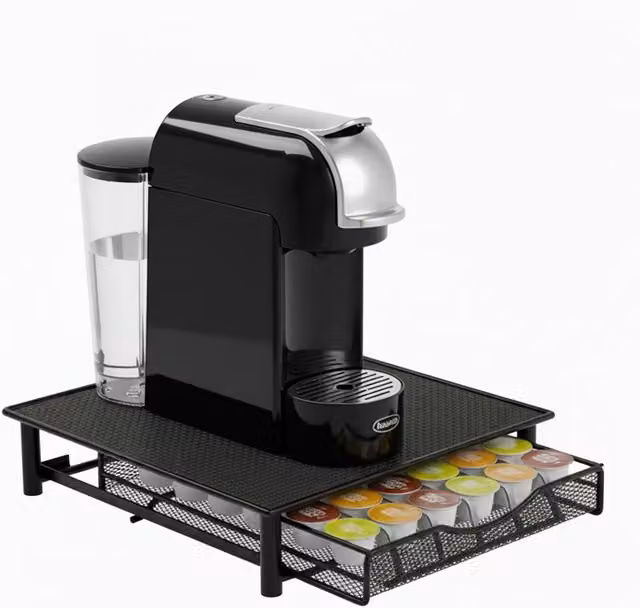 Porta Capsule Caffè Avilia Home con 36 Posti, Cassetto Estraibile in Metallo e Base Antiscivolo, Disponibile in Nero o Argento
