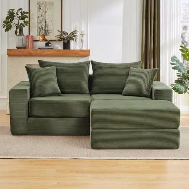 Divano modulare ULEVR 259,5x96x80 cm configurabile a 2 o 3 posti, a L o letto per ospiti, verde