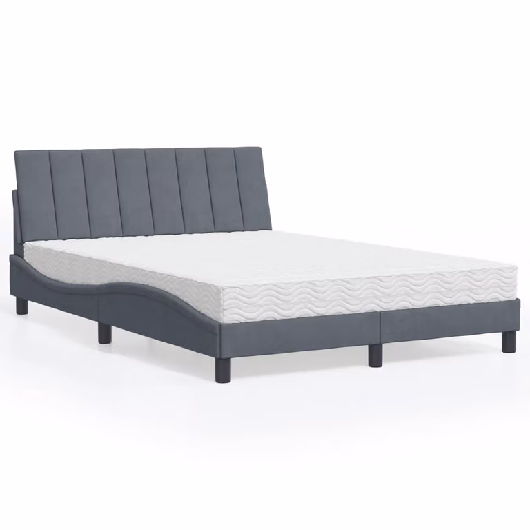 Letto con Materasso Hanko vidaXL in Velluto Grigio Scuro L/P/H: 140 x 190 cm