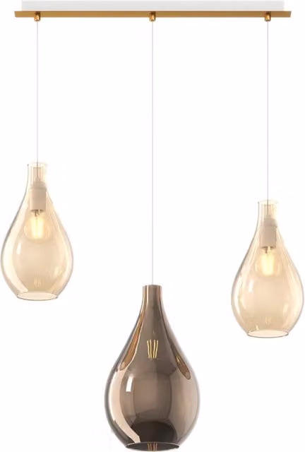 Lampadario Contemporaneo Drop 2.0 Metallo Ottone Vetro Ambra-Bronzo 3 Luci E27