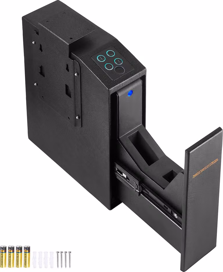 Cassaforte per pistole SucceBuy, installabile a parete, con impronta digitale, chiave o password. Realizzata in acciaio laminato a freddo, dimensioni: 320 x 255 x 95 mm, cassaforte a muro sicura per una pistola.