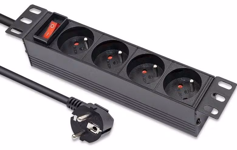 Qoltec PDU in alluminio per rack da 10'' | 1U | 16A | 4xFRANCESE | 1,8 m