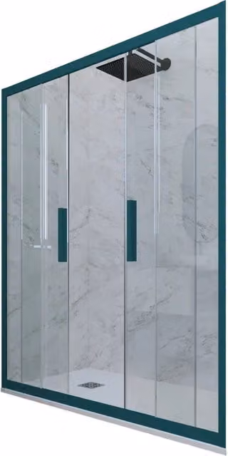 Porta doccia scorrevole rettangolare per nicchia Forte mod. Glam con vetro trasparente e profilo verde, L: 150 cm, H: 200 cm – 1