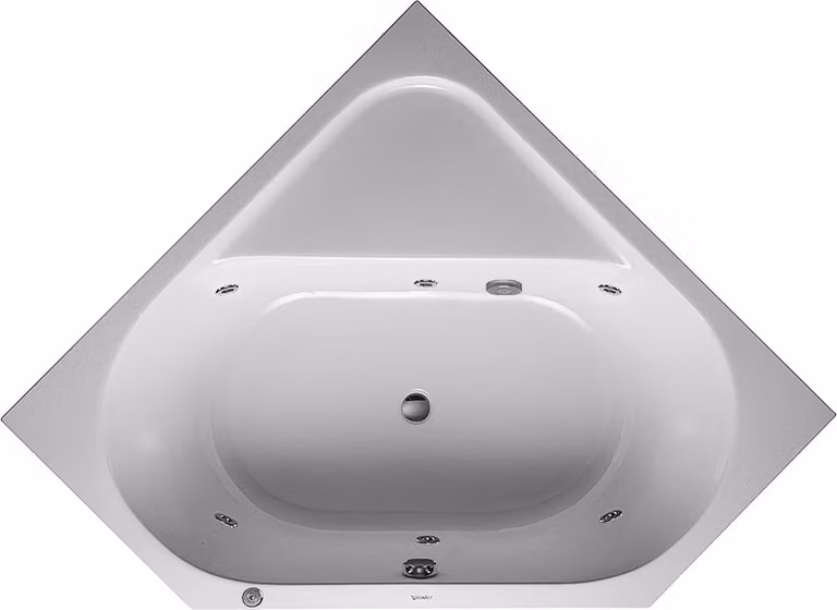 Duravit D-Code baignoire balnéo, 1400x1400mm, 2 pentes de dos, Jet Project, pentagonal, écoulement central, blanc brillant, 760137000JP1000, 760137000JP1000