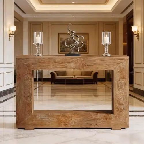 Consolle OKWISH in legno marrone con ripiano contenitore in stile rustico per ingresso e soggiorno L/P/H: 120 x 30 x 83,5 cm – 2