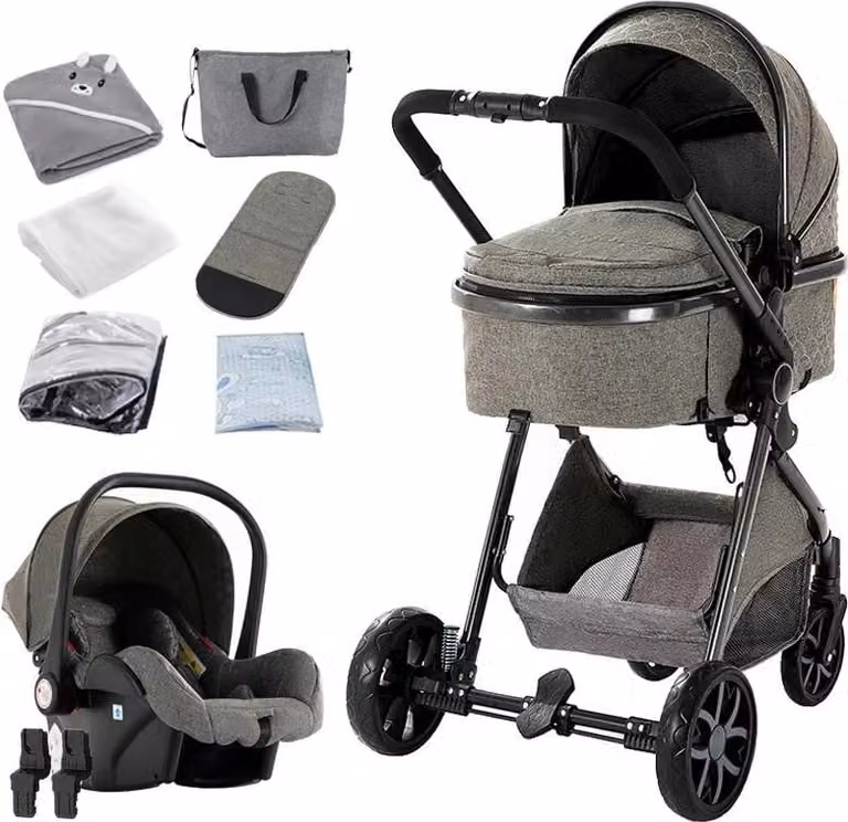 Passeggino, design compatto 3 in 1, schienale regolabile, GRIGIO SCURO