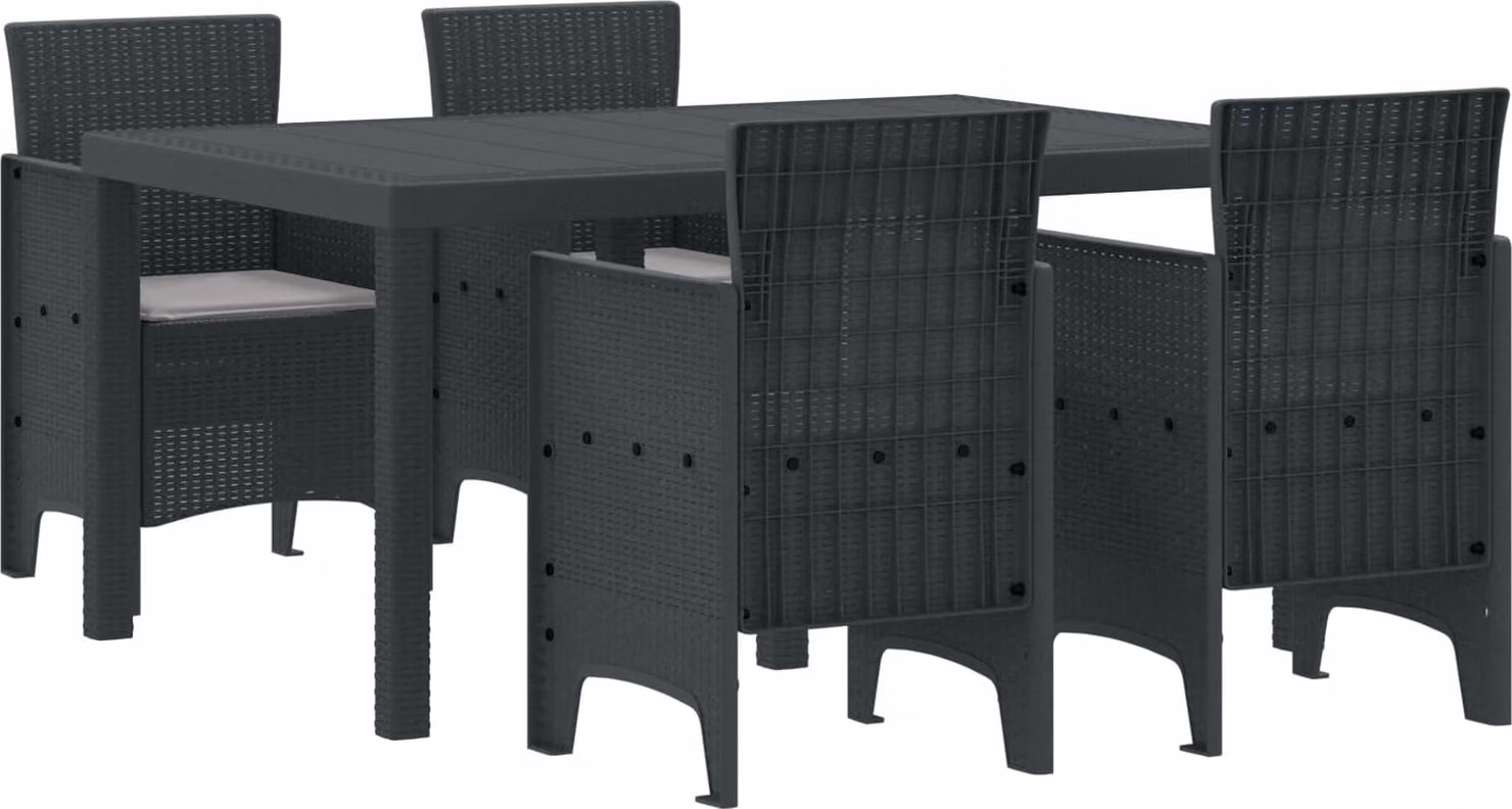 Set da Pranzo per Giardino 5 pcs Antracite Rattan Polt