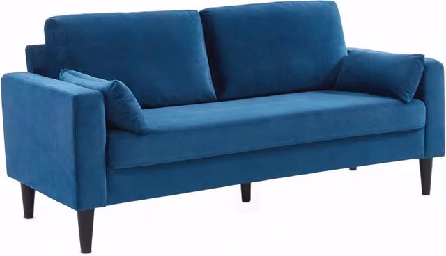 Divano a 3 posti Sweeek in velluto blu con cuscini coordinati e coperture rimovibili – 1