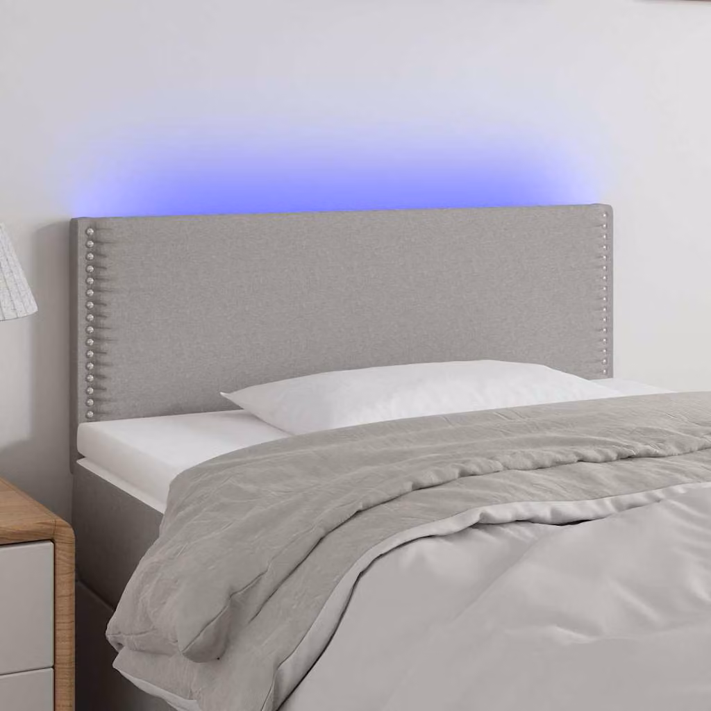 Testiera per letto vidaXL in tessuto grigio con illuminazione LED e porta USB, L 100 cm, P 5 cm, H 78-88 cm