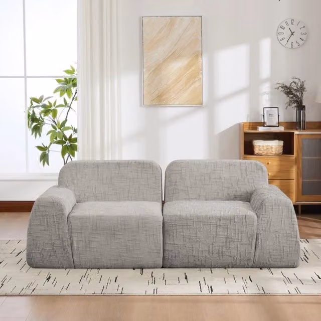 Divano a due posti, tessuto chenille, design modulare, imbottitura in schiuma ad alta elasticit 30D, pronto all'uso, grigio