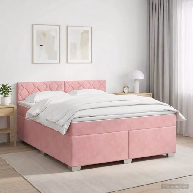 Letto box spring con materasso Rosa 140 x 190 cm Velluto 3450721