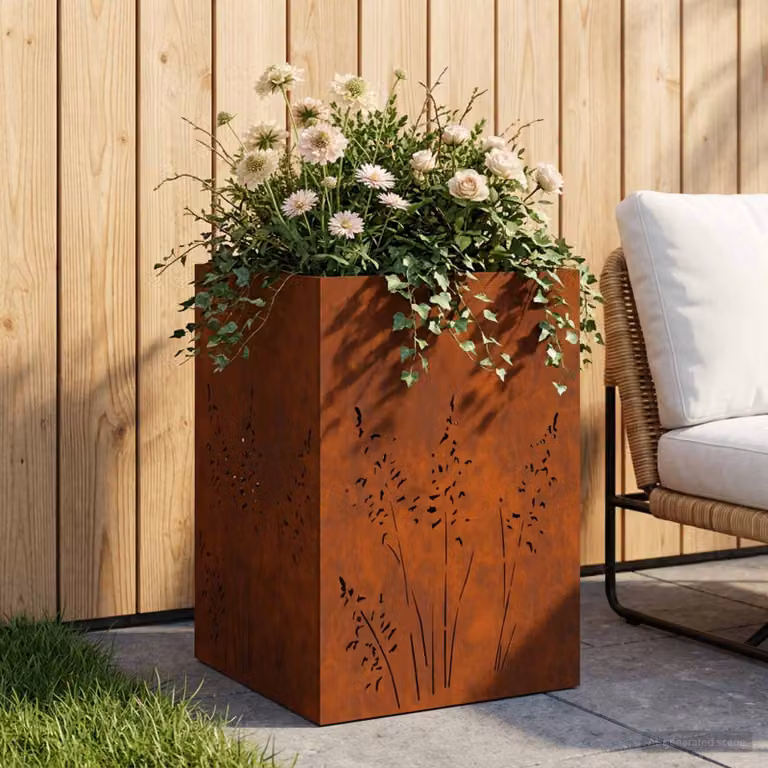 Vaso da giardino vidaXL in acciaio Corten color marrone L: 50 cm, P: 50 cm, H: 75 cm