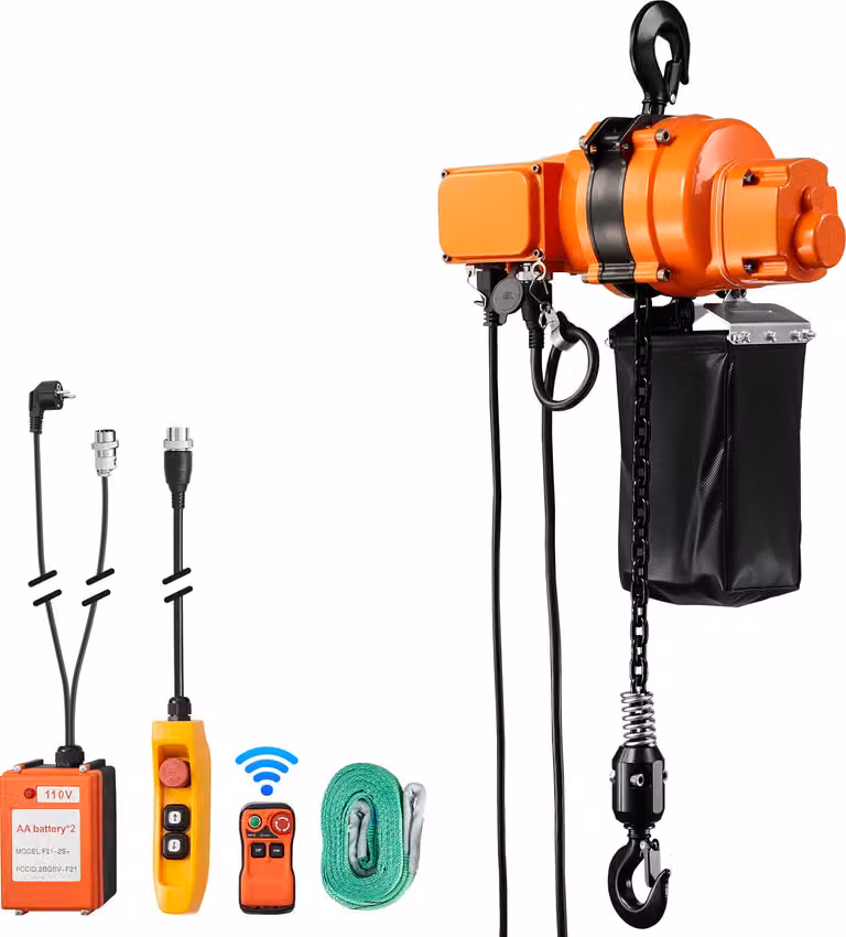 SucceBuy Paranco elettrico a catena 500 kg, altezza di sollevamento 6 m, carroponte monofase 230 V con radiocomando da 100 m e telecomando con cavo da 4,5 m, arresto di emergenza, paranco elettrico a catena 2 in 1 per officine, magazzini e garage