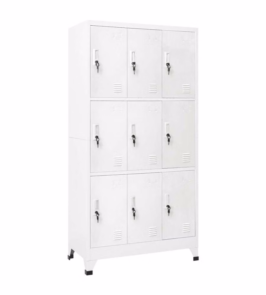 Armadietto con Chiave vidaXL in Metallo con 6 Scomparti e Ante a Battente, Grigio o Bianco, Stile Industriale, L: 90 cm, P: 45 cm, H: 180 cm