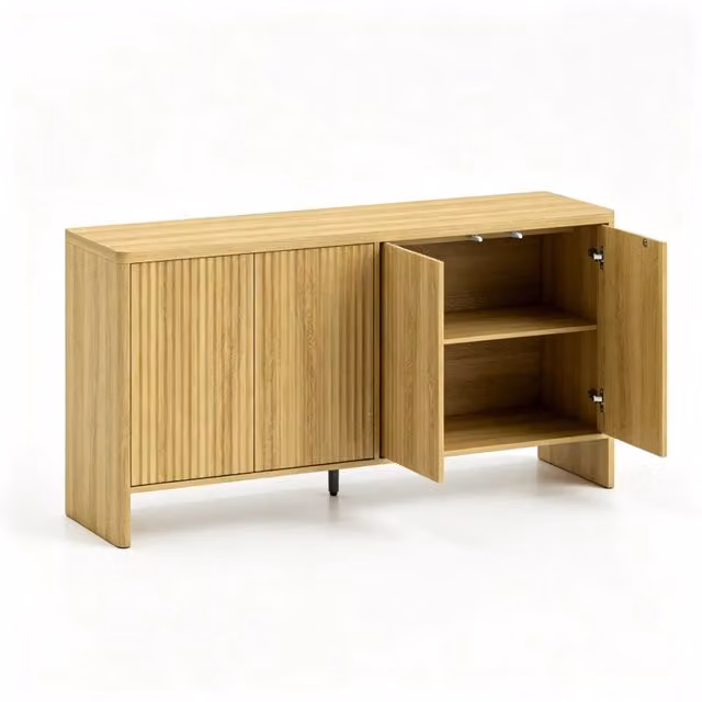 Mobile contenitore lowboard in MDF effetto rovere 147x40x77 cm con ante push-to-open e ripiani regolabili