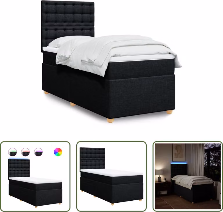 The Living Store Letto a molle con materasso nero 80x200 cm in tessuto