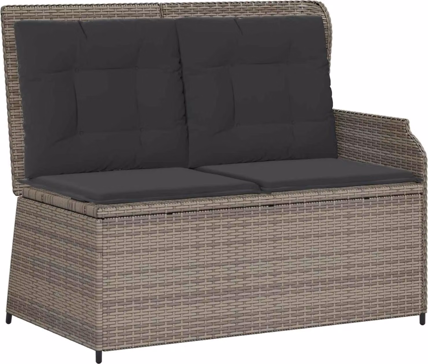 Panchina da giardino con cuscino Grigio polyrattan