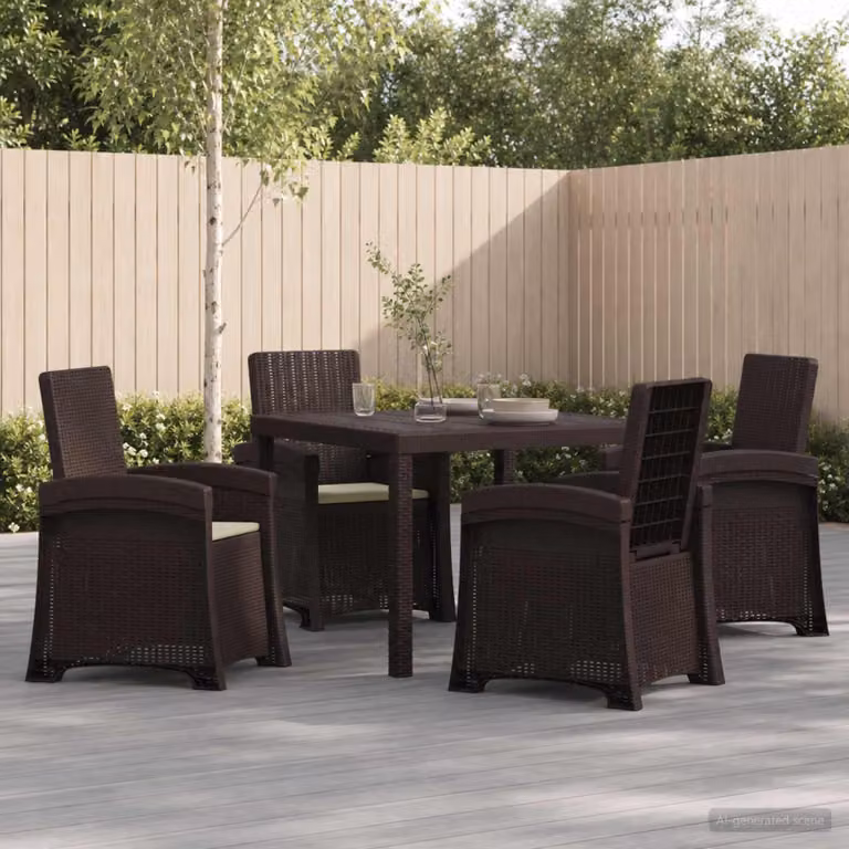 vidaXL Set da Pranzo per Giardino e Terrazzo in Polyrattan 5 Pezzi Marrone e Beige
