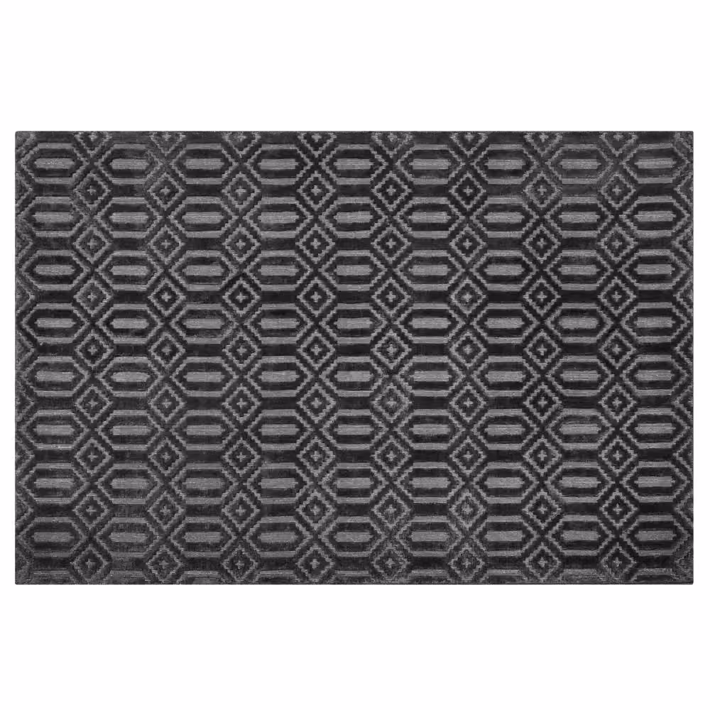 Tappeto Beliani Grigio con Motivo Geometrico Moderno in Viscosa, Tessuto a Mano Flatweave, L 140 x P 200 cm – 2