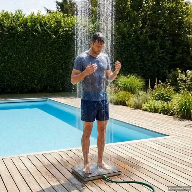 Doccia da giardino a pavimento Videx in WPC e acciaio inossidabile 201, colore grigio antracite – 1