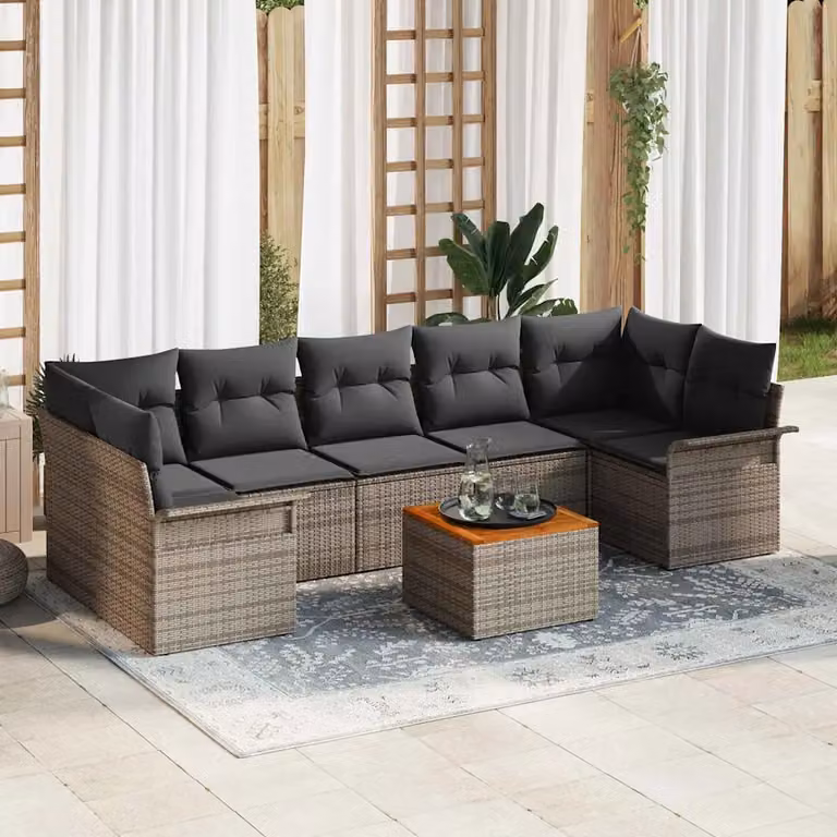 vidaXL Set Divano da Giardino 8 Pezzi con Tavolino, Design a L, Grigio