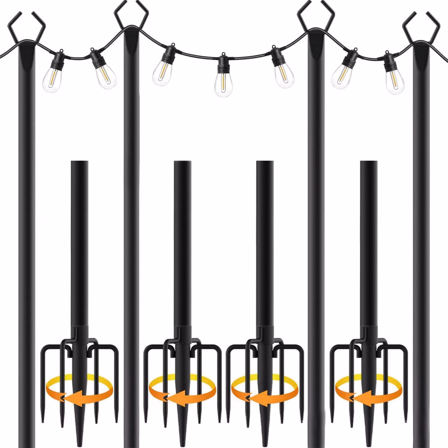 Set di 4 supporti per luci decorative, in metallo, lunghezza 3 metri, adatti per uso esterno, terrazza e giardino