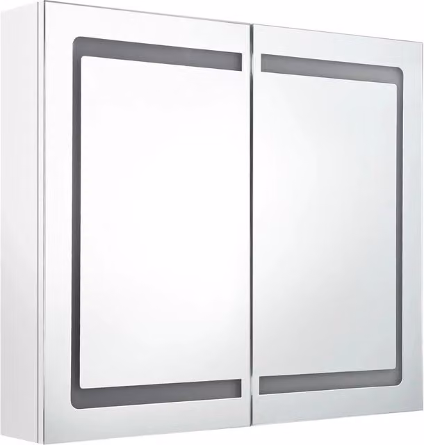 Mobile da bagno moderno bianco lucido con specchio e illuminazione LED, L: 80 cm, P: 12 cm, H: 68 cm