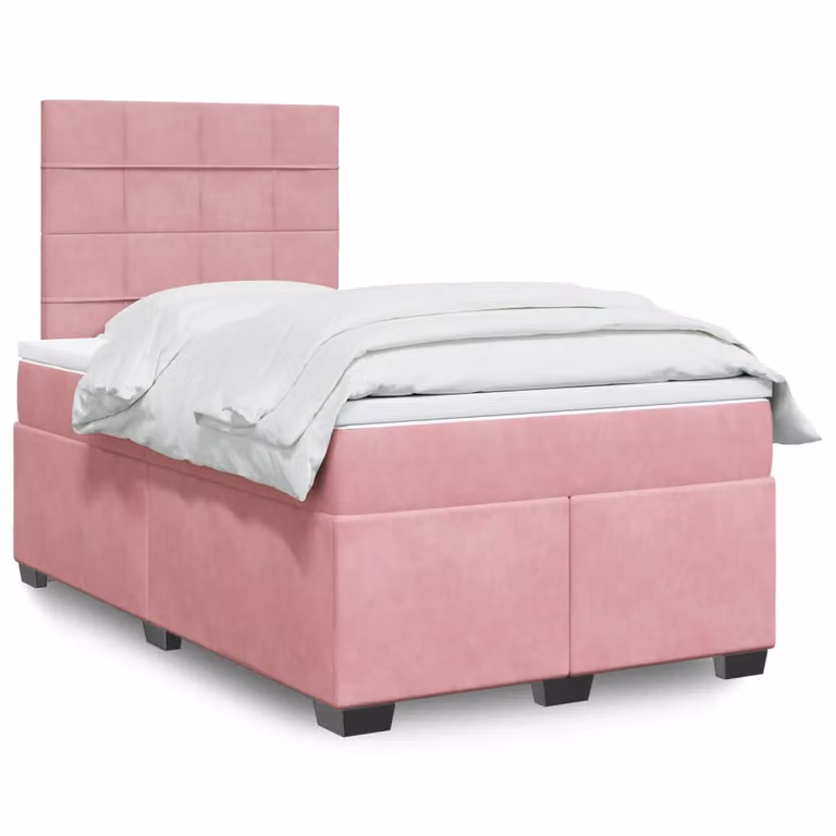 vidaXL Letto Ibrido con Giroletto a Molle e Materasso in Velluto Rosa e Bianco, L/P/H: 120 x 190 x 150,5 cm