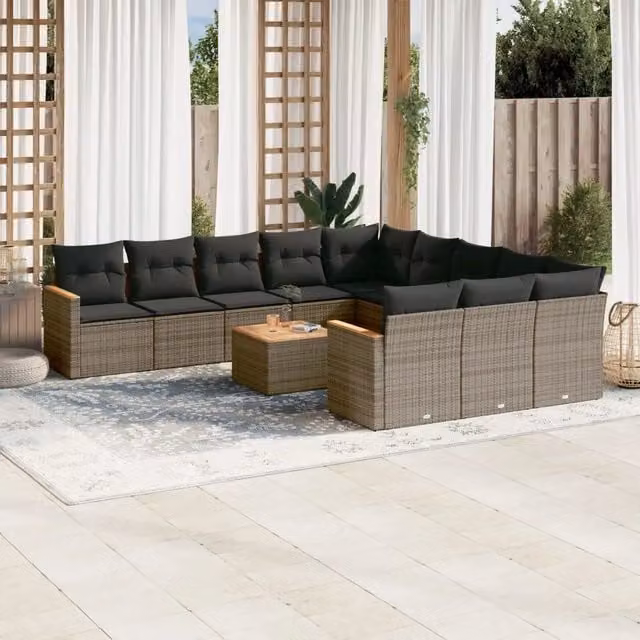 Set di divani da giardino VIDAXL in polyrattan grigio con cuscini, 12 posti
