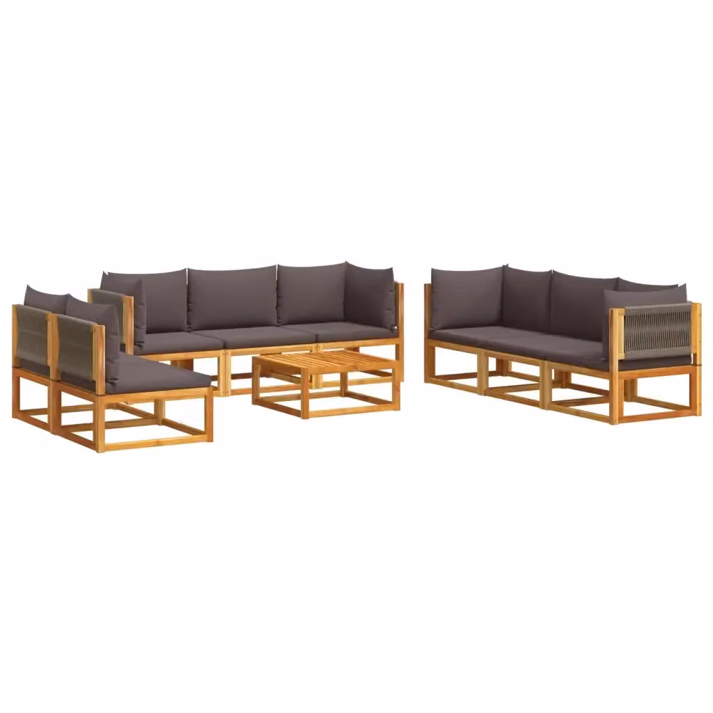 Set di 9 divani da giardino vidaXL in legno di acacia oliato con cuscini grigi per esterno e terrazza – 2