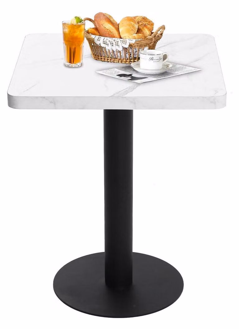 Tavolo quadrato, 60x60 cm, bianco, aspetto marmo, struttura in metallo, piano in MDF