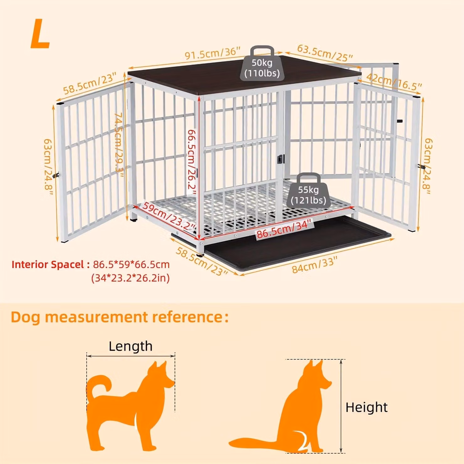 Gabbia per cani - Trasportino per cani - Cuccia per cani - Casa per cani - Gabbia con 3 porte - Vaschetta estraibile